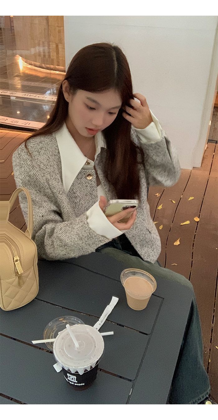 💕韓系秋冬假兩件拼接小香風加墊肩外套