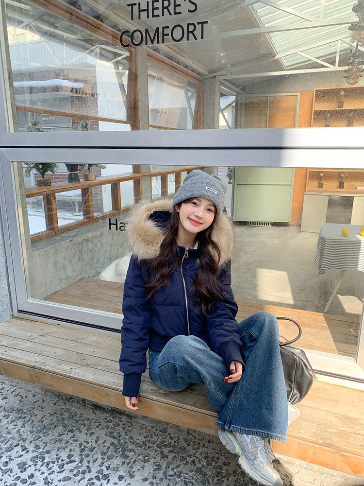 💕冬季甜美毛毛短款小個子連帽棉衣