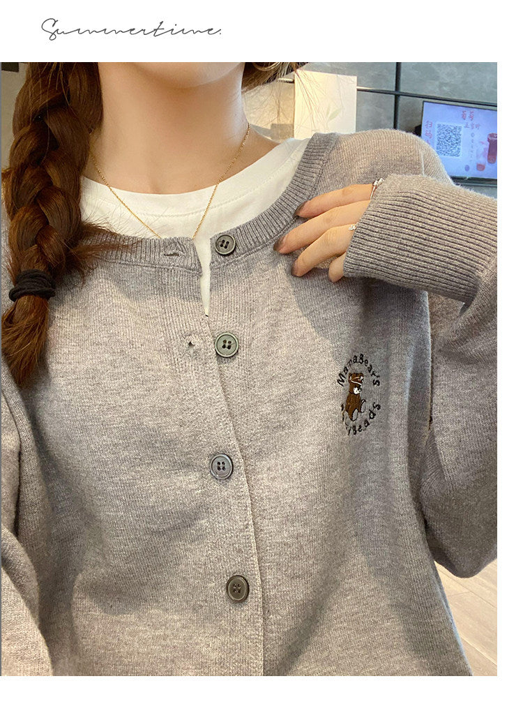 💕可愛小熊刺繡針織開衫外套