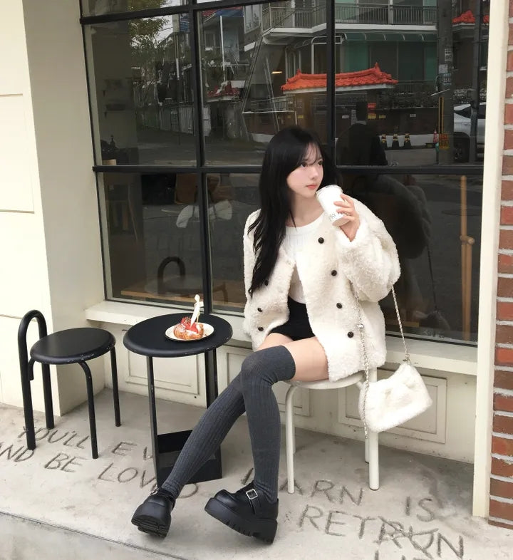 💕chic韓系高級雙排釦羊羔毛外套