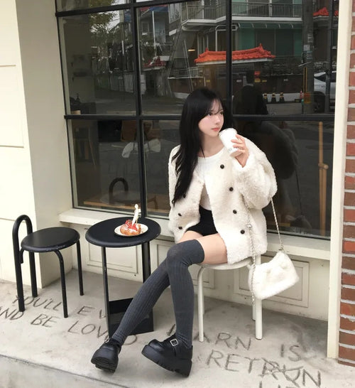 💕chic韓系高級雙排釦羊羔毛外套