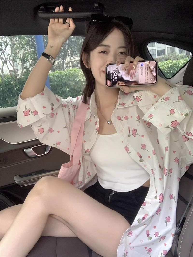 💕甜美薄款小花朵防曬襯衫外搭