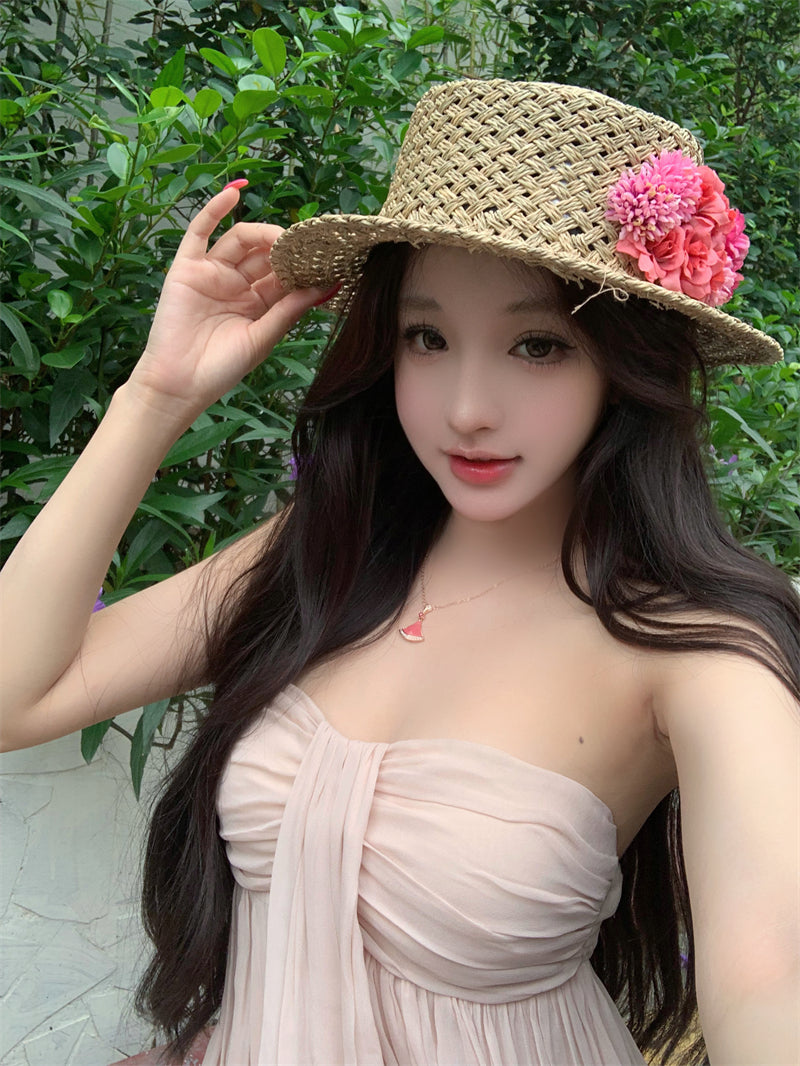 💕輕紗重工蕾絲抹胸吊帶連身裙