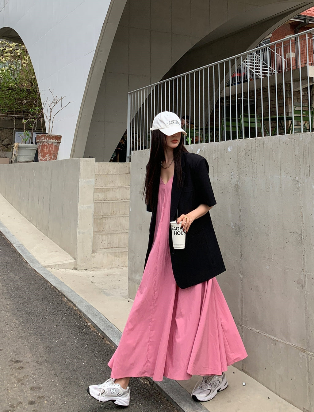 💕韓系氣質V領慵懶露背休閒度假長裙