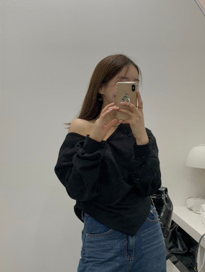 💕韓系露肩不規則休閒純色衛衣