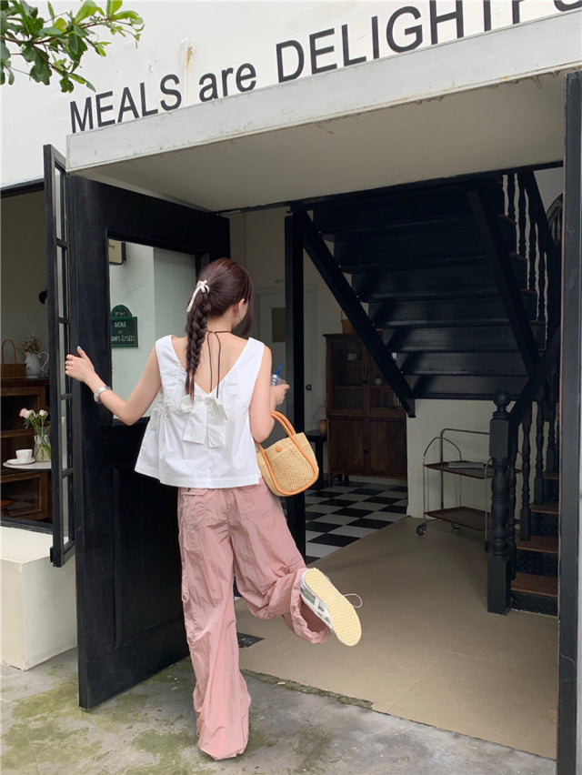 💕夏季甜美蝴蝶結兩穿寬鬆百搭無袖背心上衣
