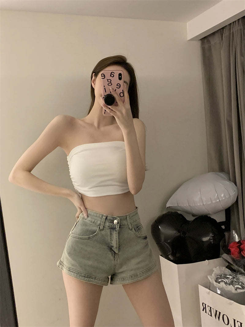 💕氣質百搭彈力修身短款抹胸背心單品