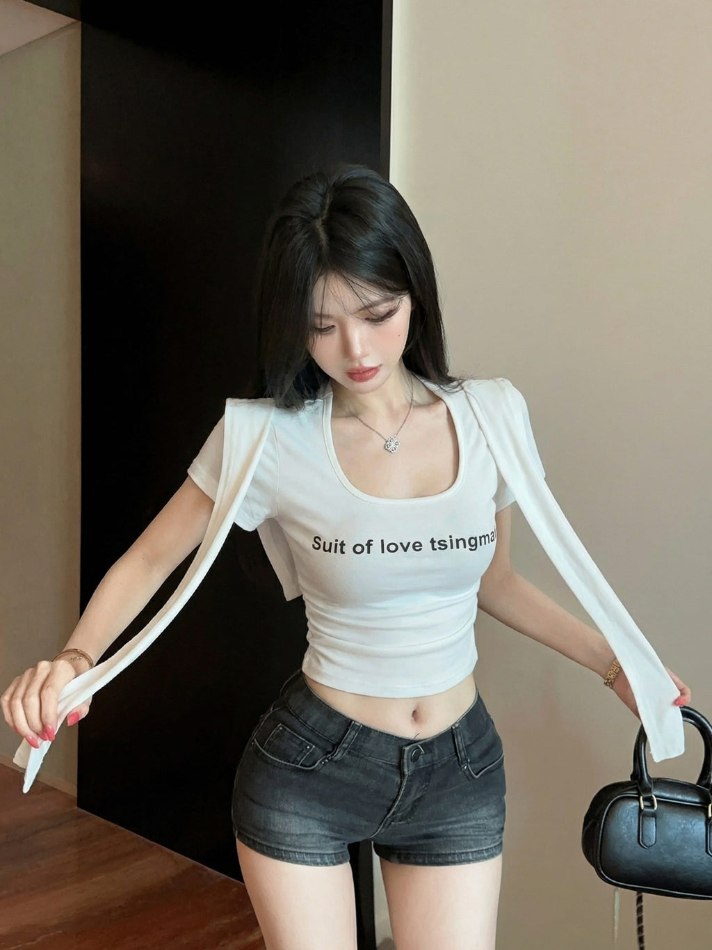 💕夏季時尚百搭圓領連帽披肩兩件套