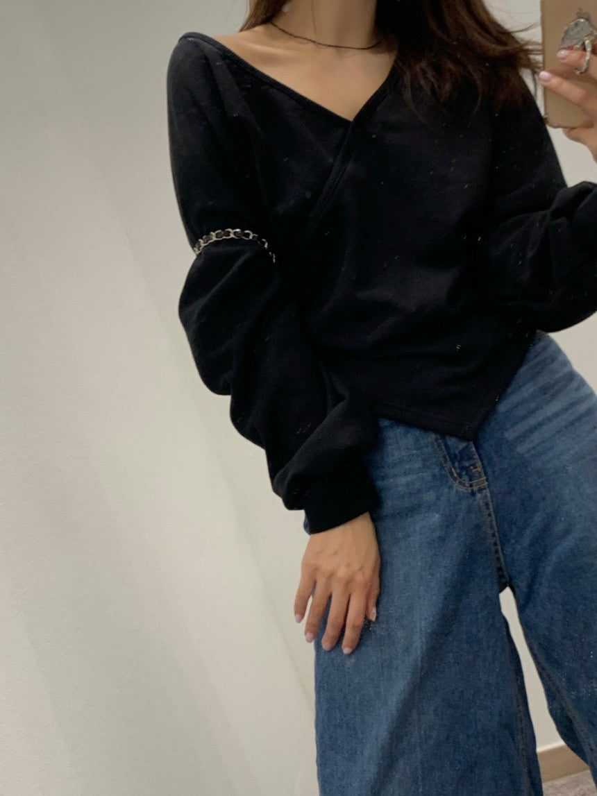 💕韓系露肩不規則休閒純色衛衣