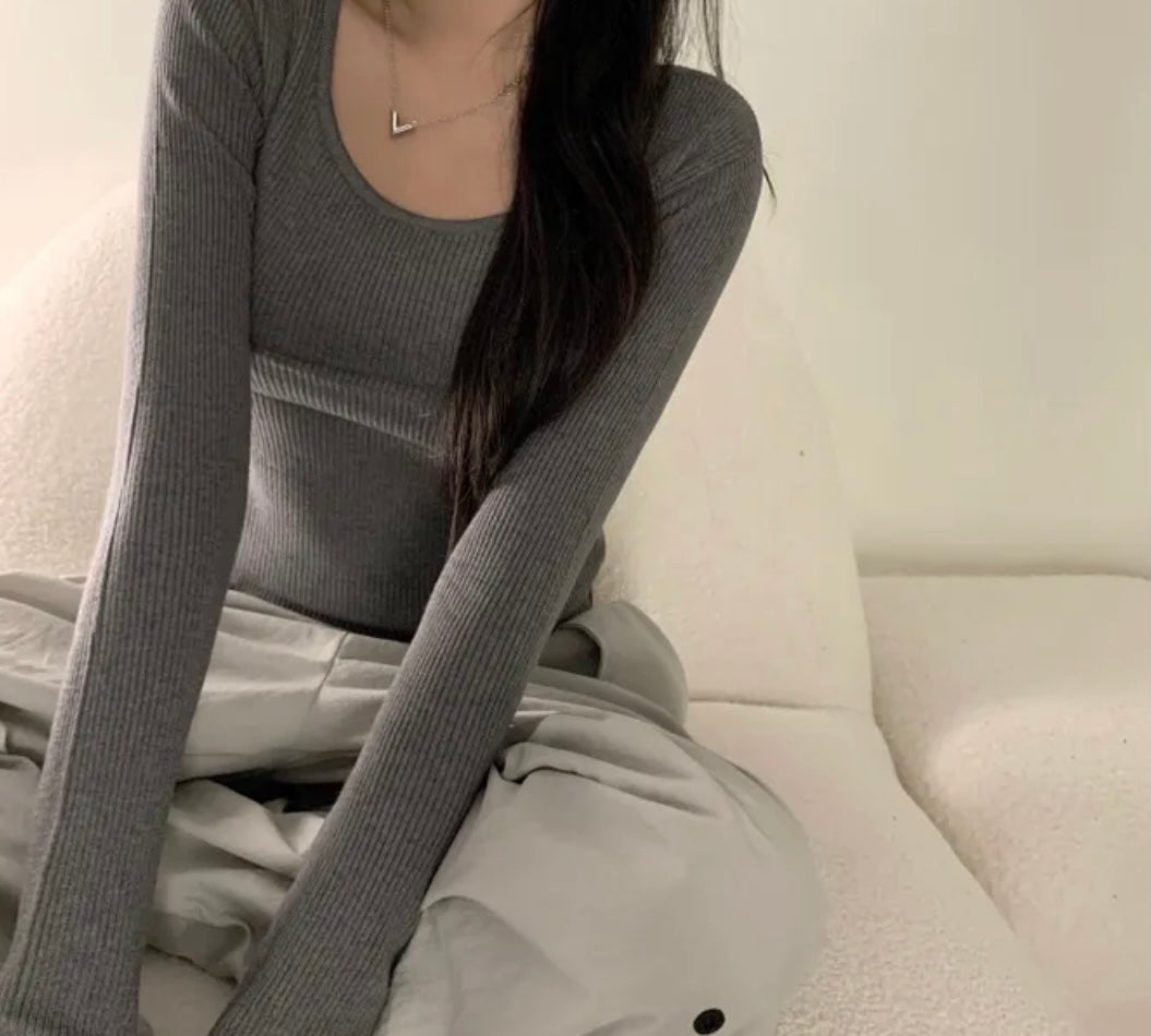 💕韓系chic長袖修身親膚針織打底百搭顯瘦上衣