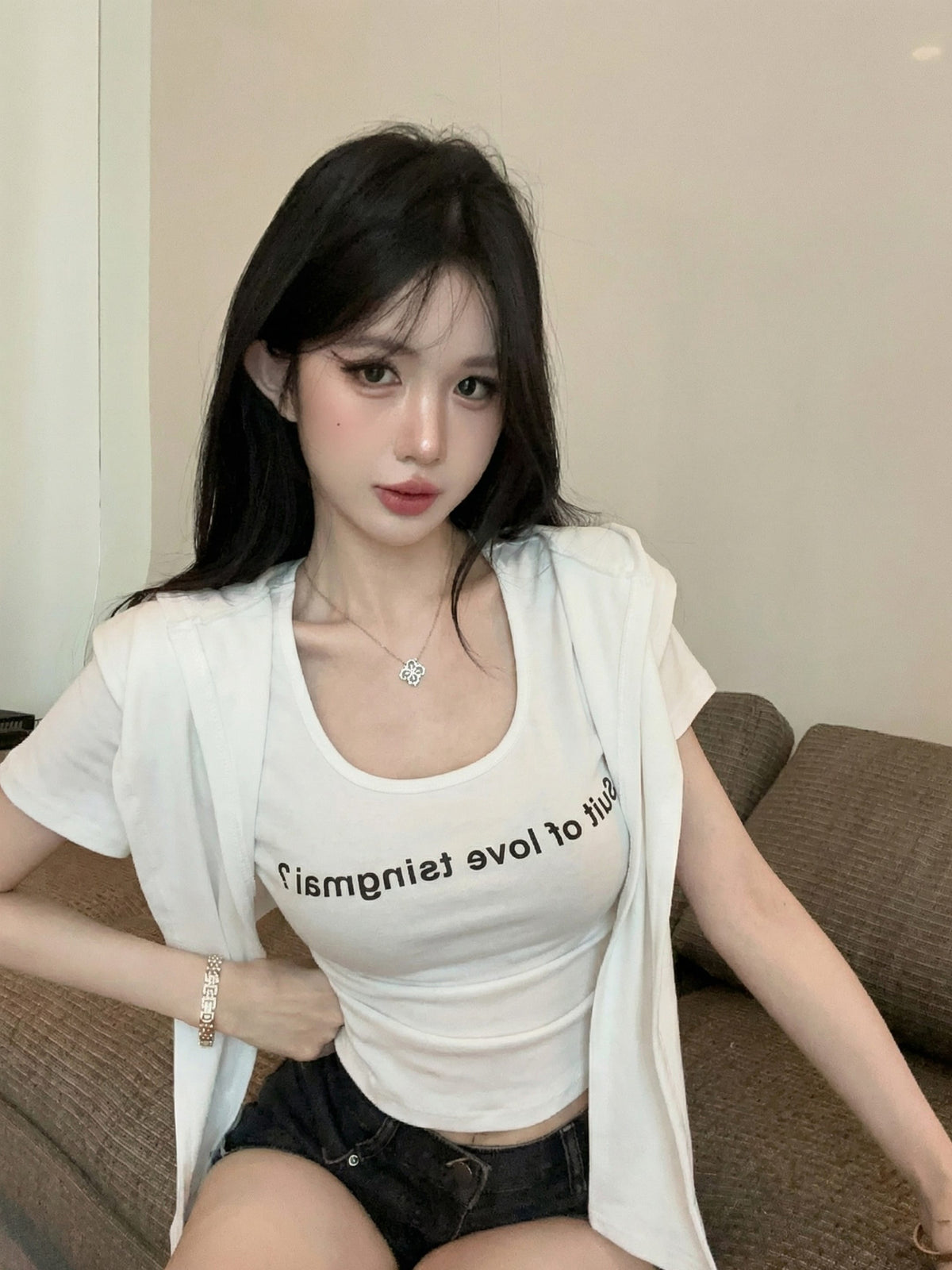 💕夏季時尚百搭圓領連帽披肩兩件套