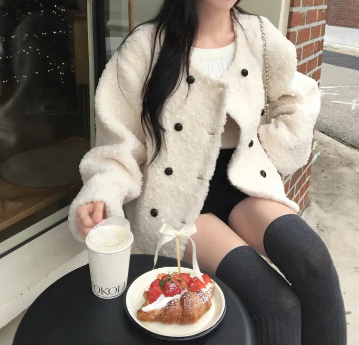 💕chic韓系高級雙排釦羊羔毛外套