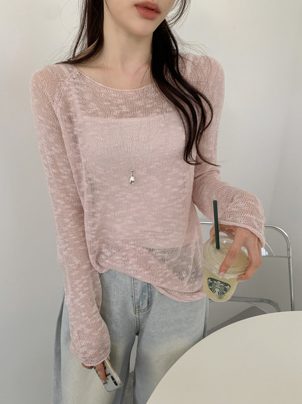 💕韓系慵懶捲邊寬鬆純色中長針織罩衫