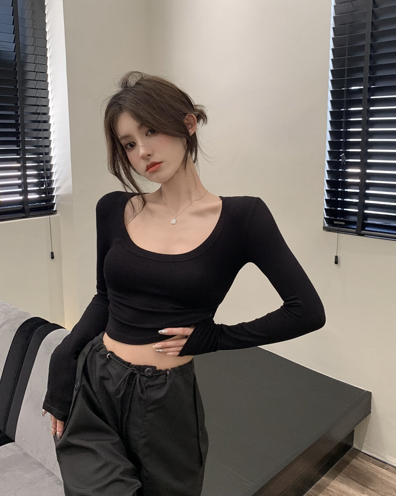 💕百搭低U領修身彈力長袖打底上衣