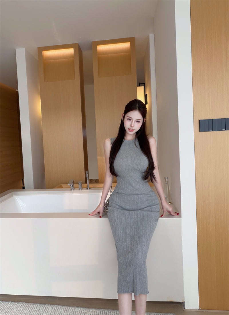 💕春夏優雅無袖針織修身顯瘦連衣裙