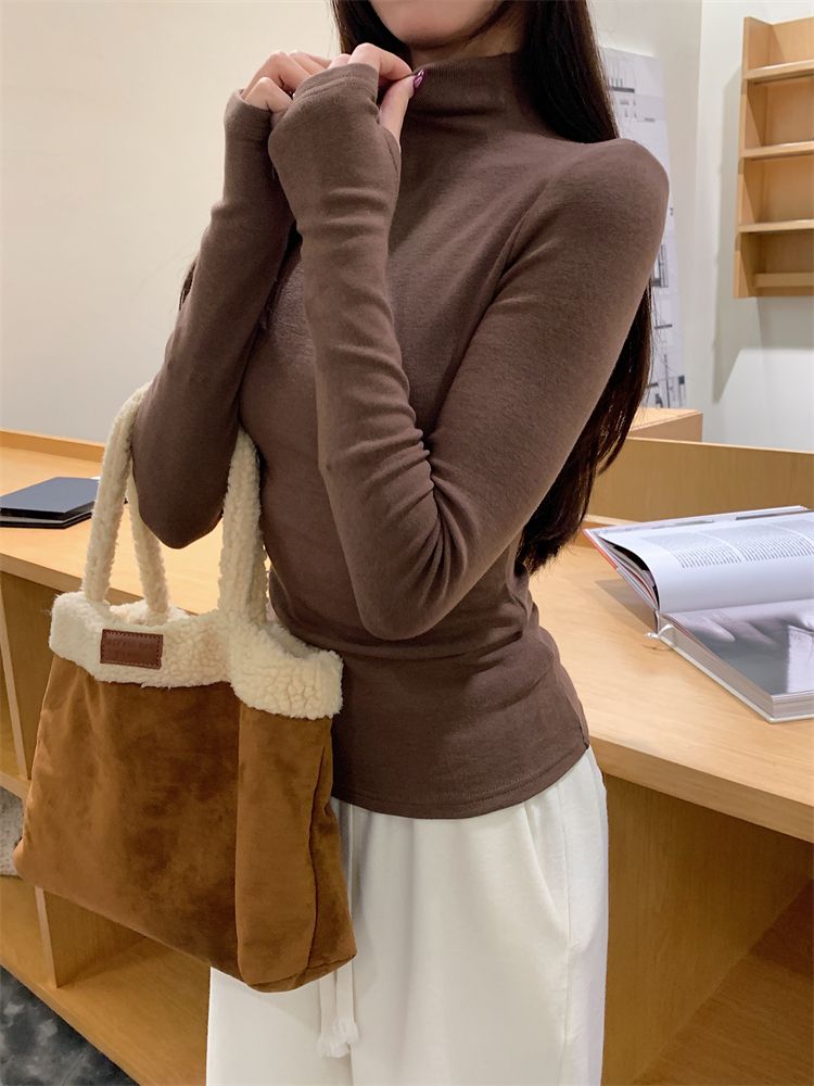 💕簡約百搭高領加絨長袖打底上衣