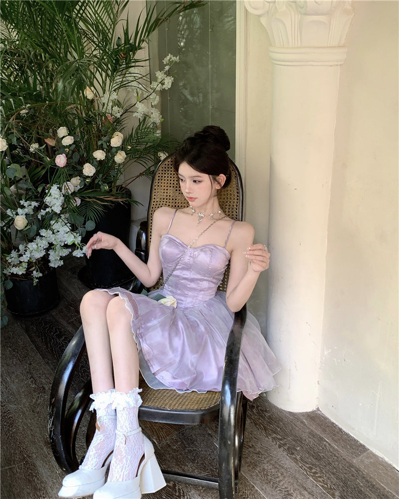💕夏季多巴胺扎染泡泡袖公主澎澎裙