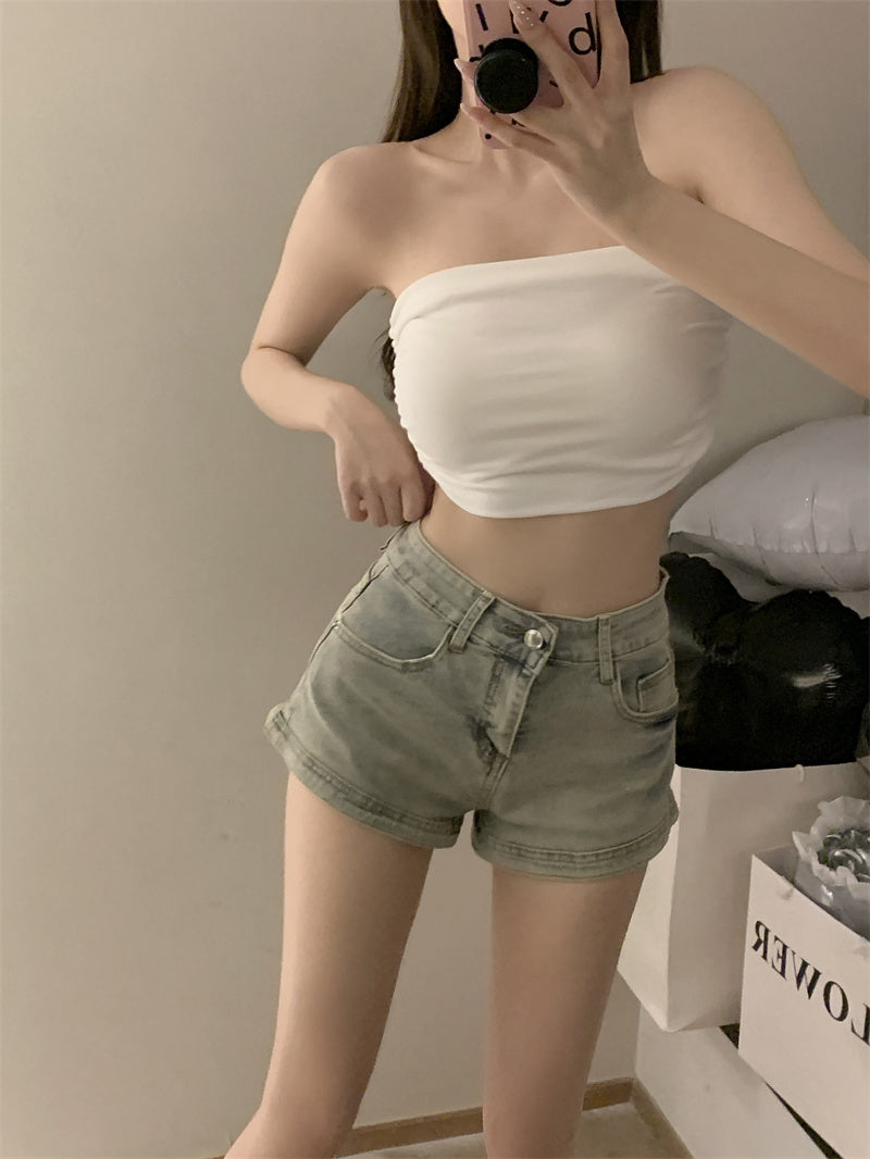 💕氣質百搭彈力修身短款抹胸背心單品