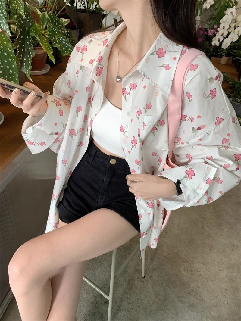 💕甜美薄款小花朵防曬襯衫外搭