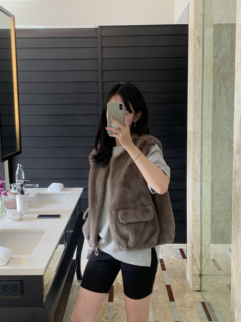 💕韓系chic水貂毛馬甲毛毛外套