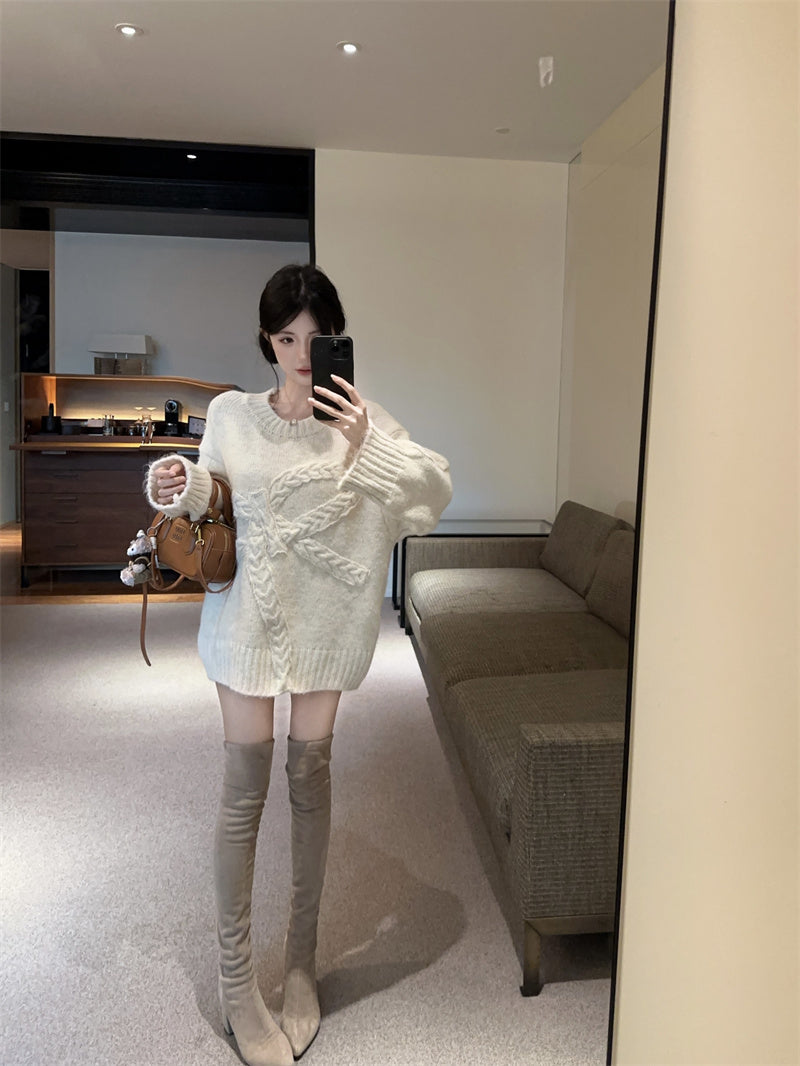 💕復古慵懶高級感軟糯蝴蝶結圓領上衣