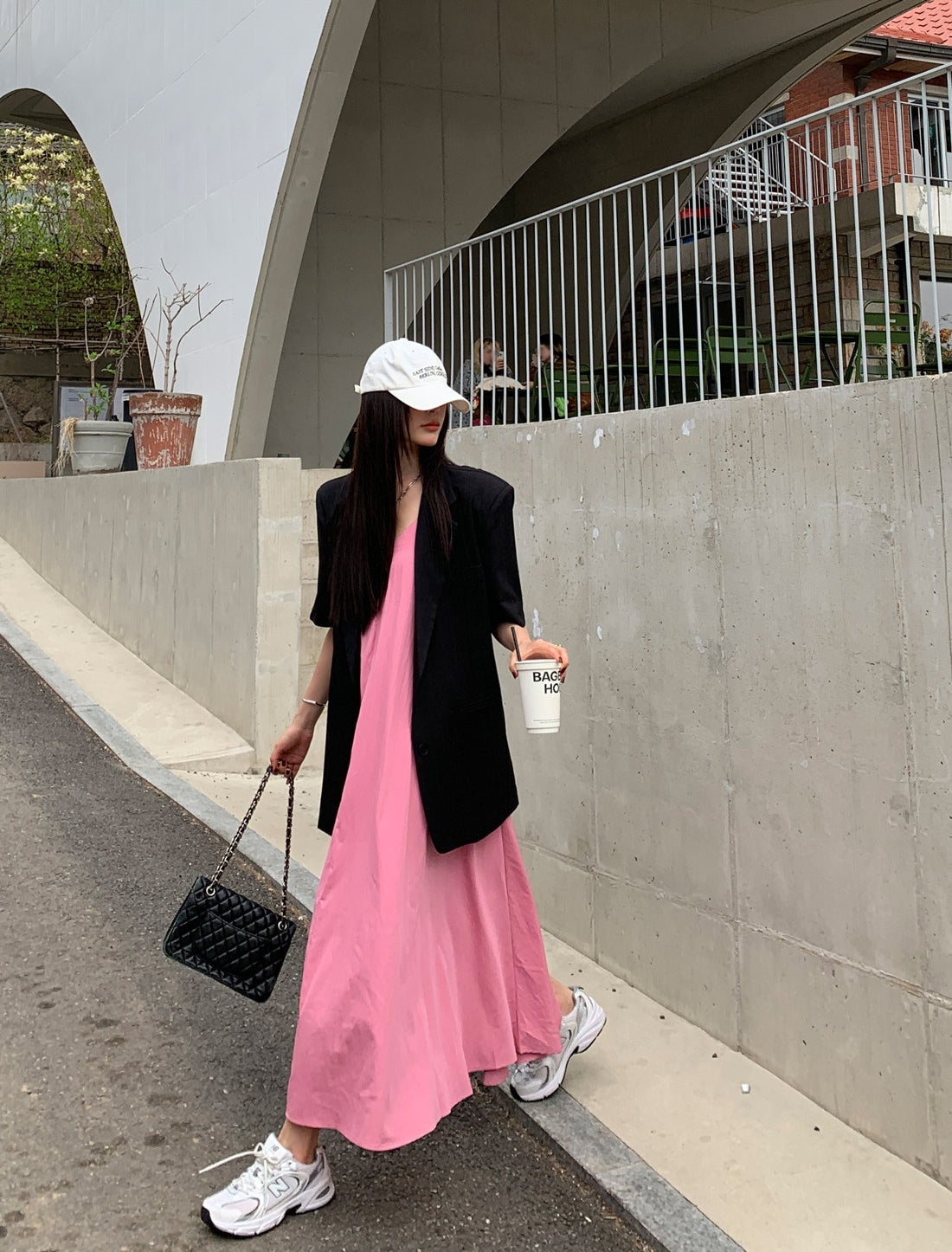 💕韓系氣質V領慵懶露背休閒度假長裙