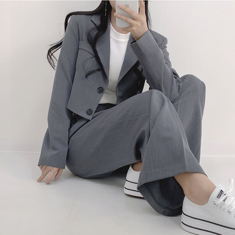 💕chic秋季寬鬆休閒西裝長褲兩件套