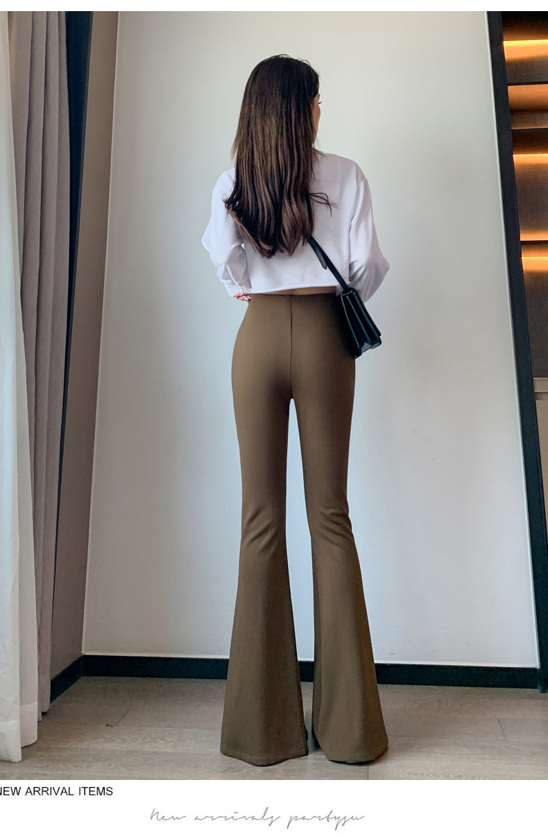 💕百搭通勤簡約開衩微喇叭修身顯瘦長褲(有大尺碼)