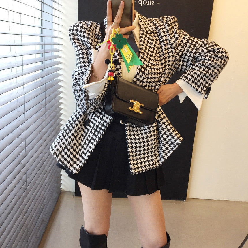 💕秋冬法式泡泡袖系帶收腰千島格大衣外套