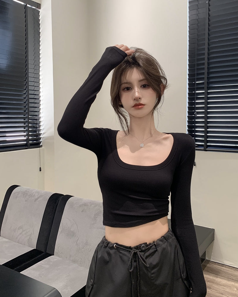 💕百搭低U領修身彈力長袖打底上衣