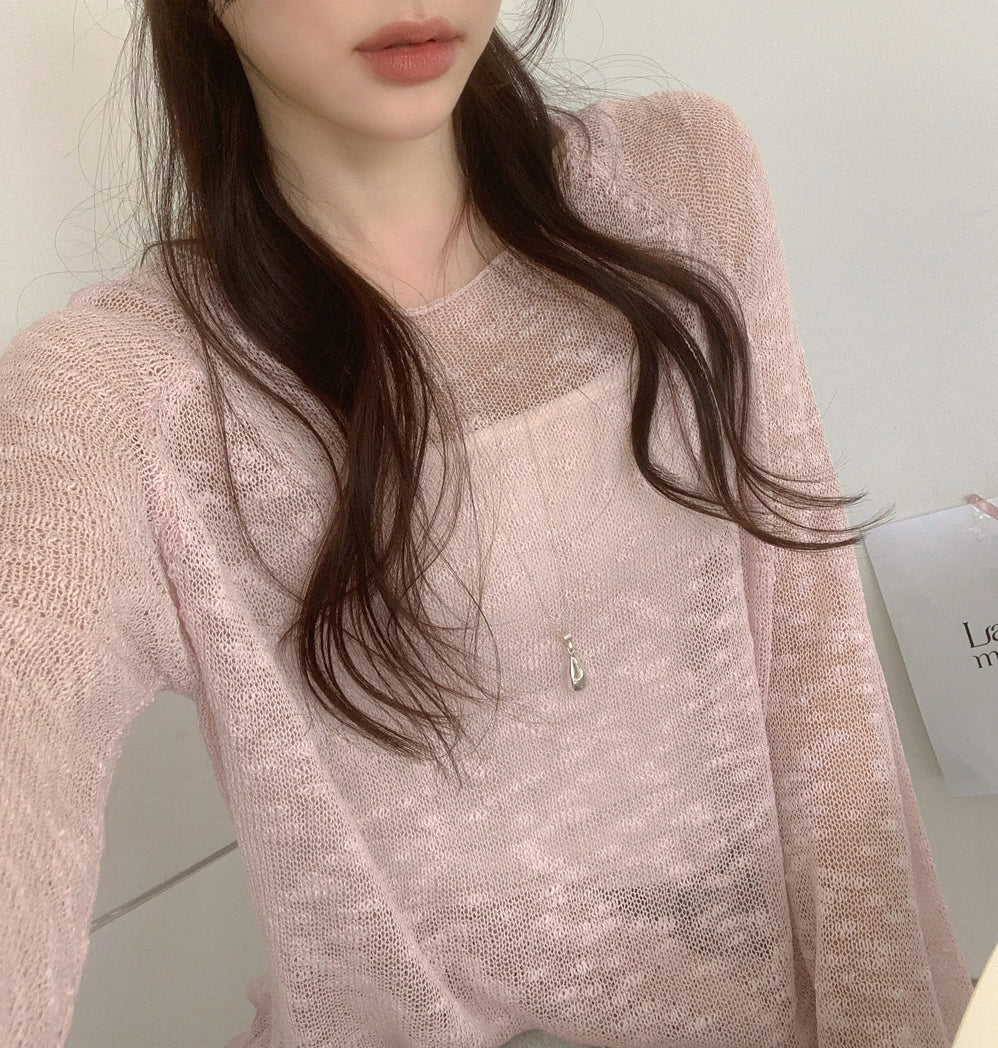 💕韓系慵懶捲邊寬鬆純色中長針織罩衫