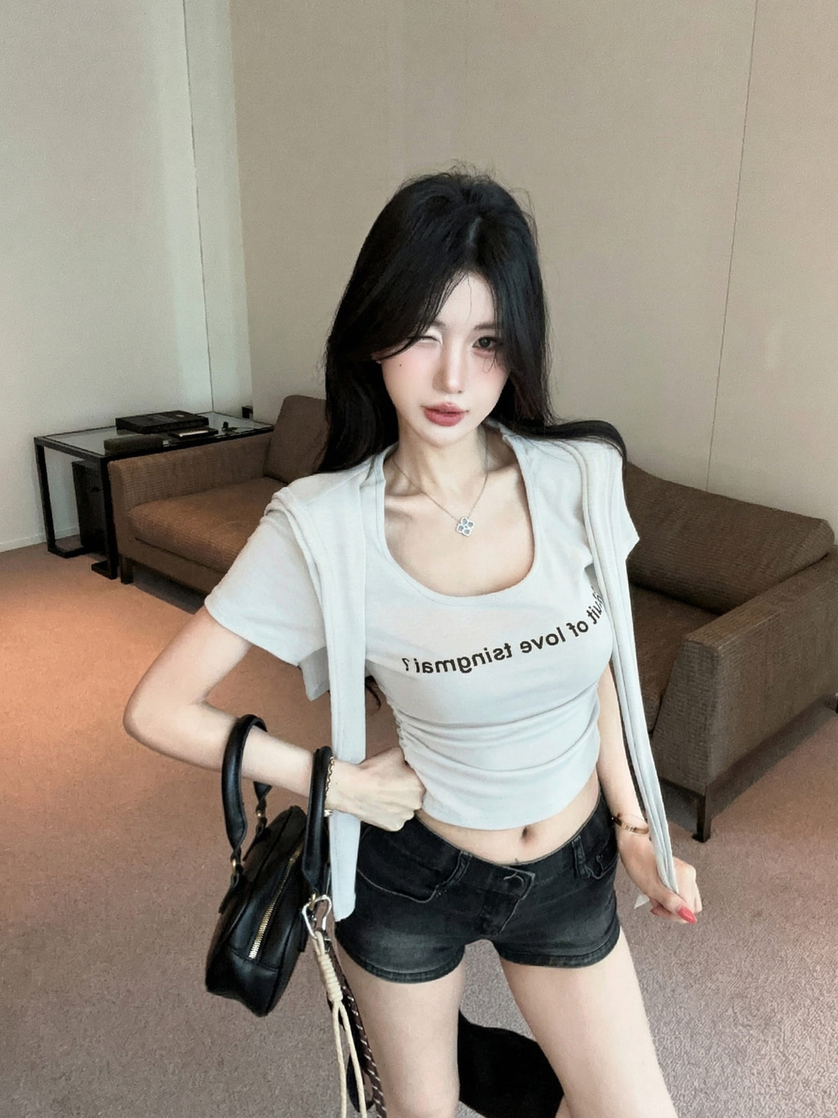 💕夏季時尚百搭圓領連帽披肩兩件套