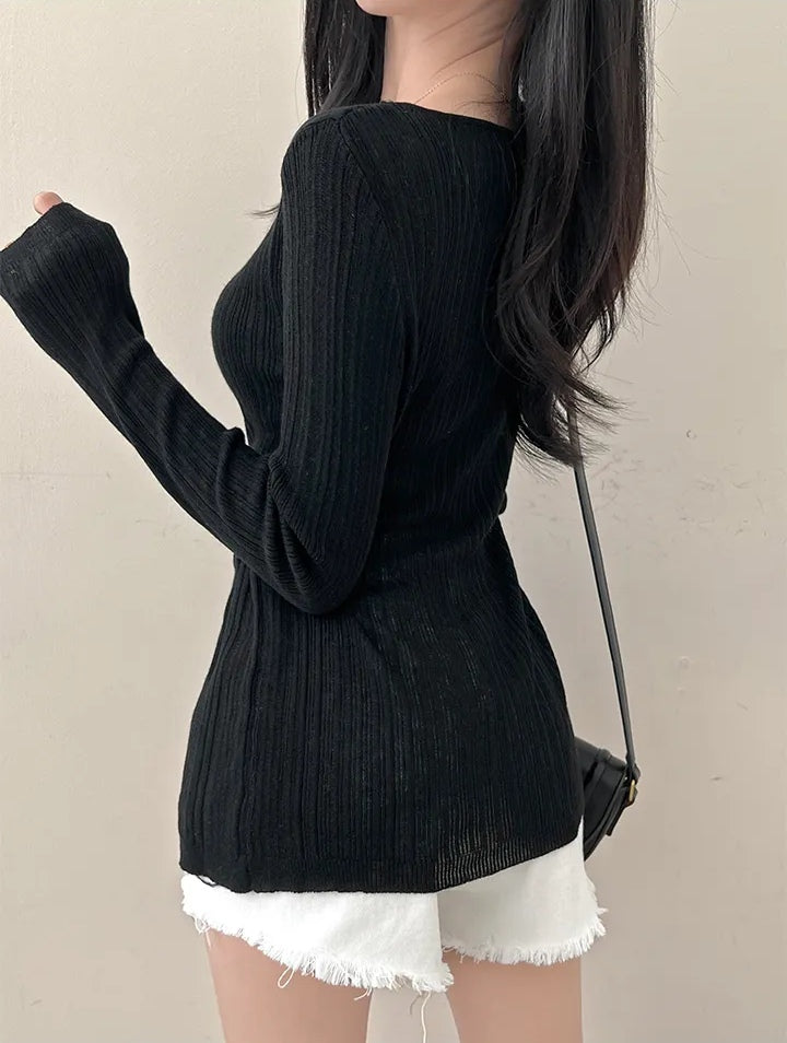 💕韓系春秋顯瘦設計感收腰開衩長袖上衣