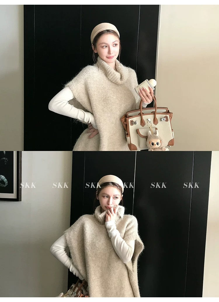 💕春季疊穿羊毛拉毛高領背心馬甲慵懶毛衫