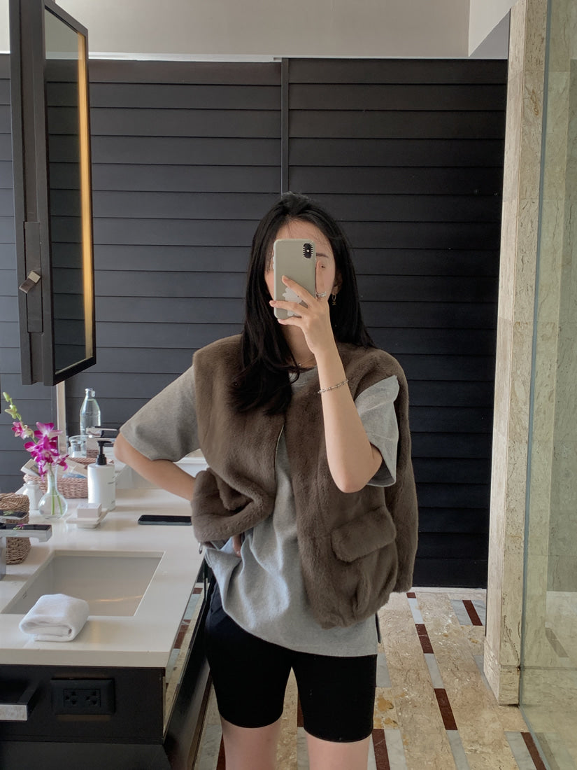 💕韓系chic水貂毛馬甲毛毛外套