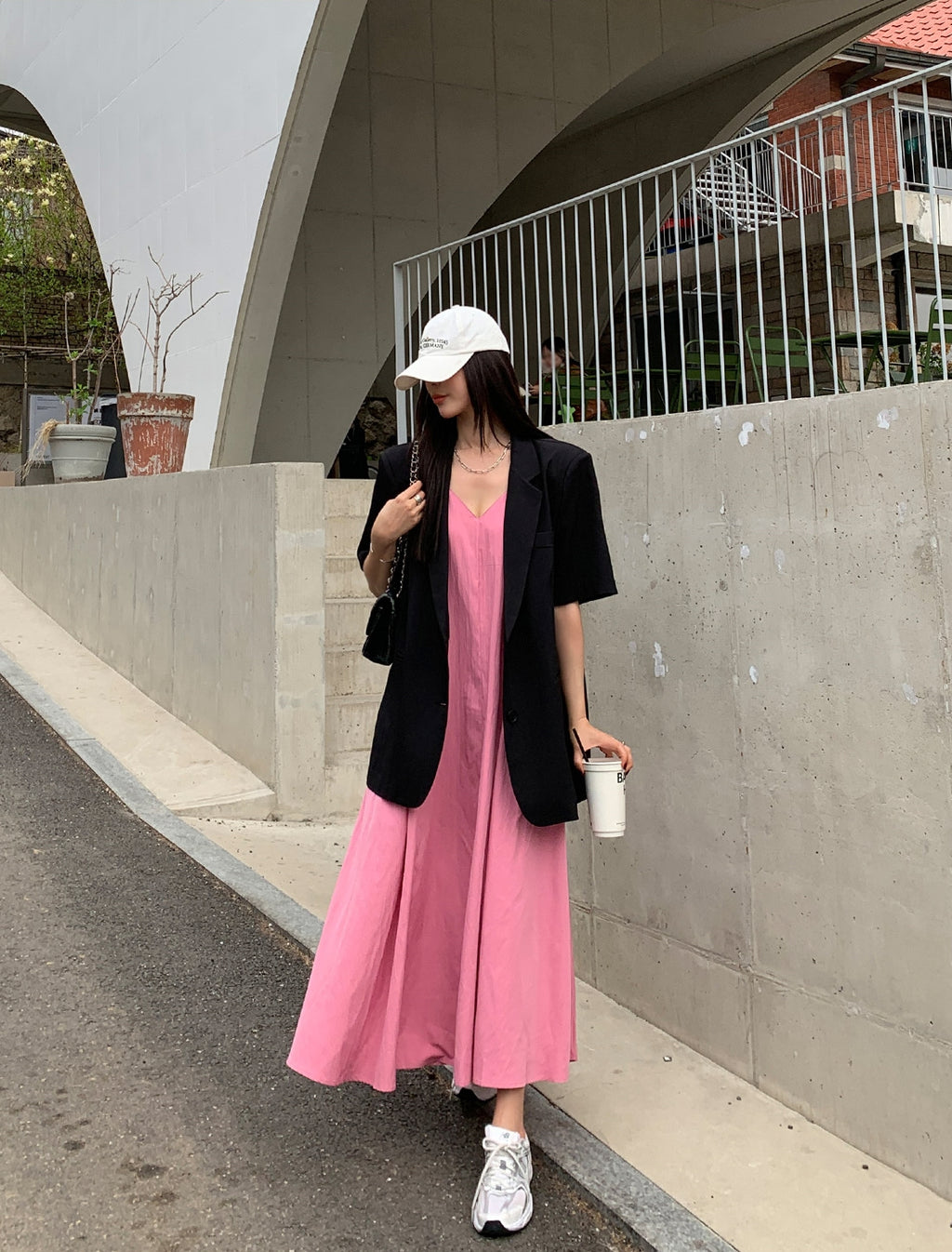 💕韓系氣質V領慵懶露背休閒度假長裙