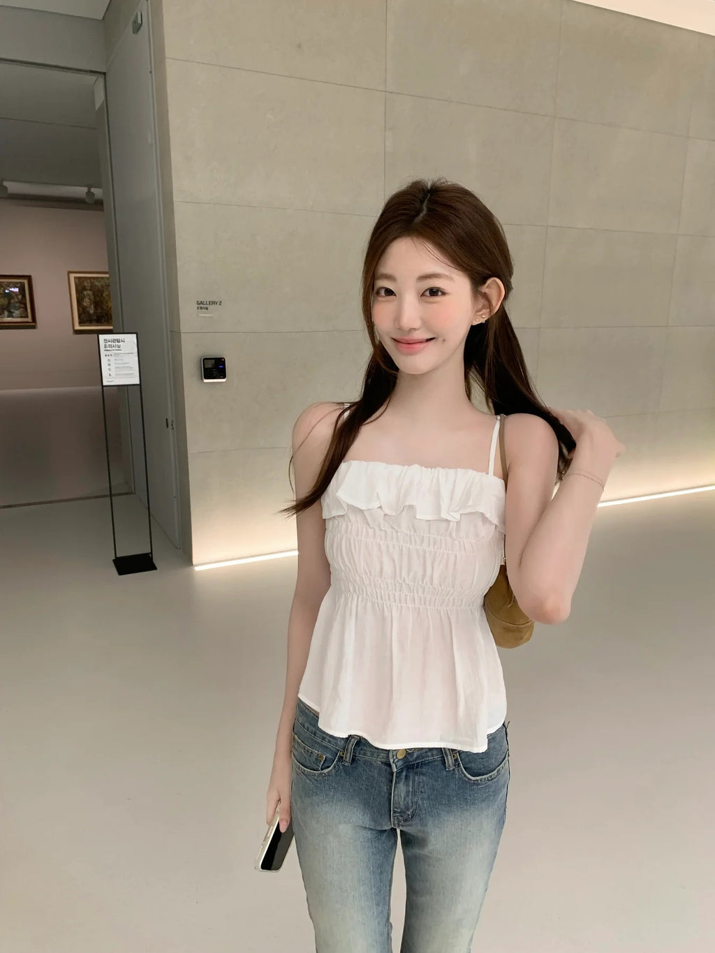 💕法式氣質溫柔荷葉邊皺褶吊帶背心