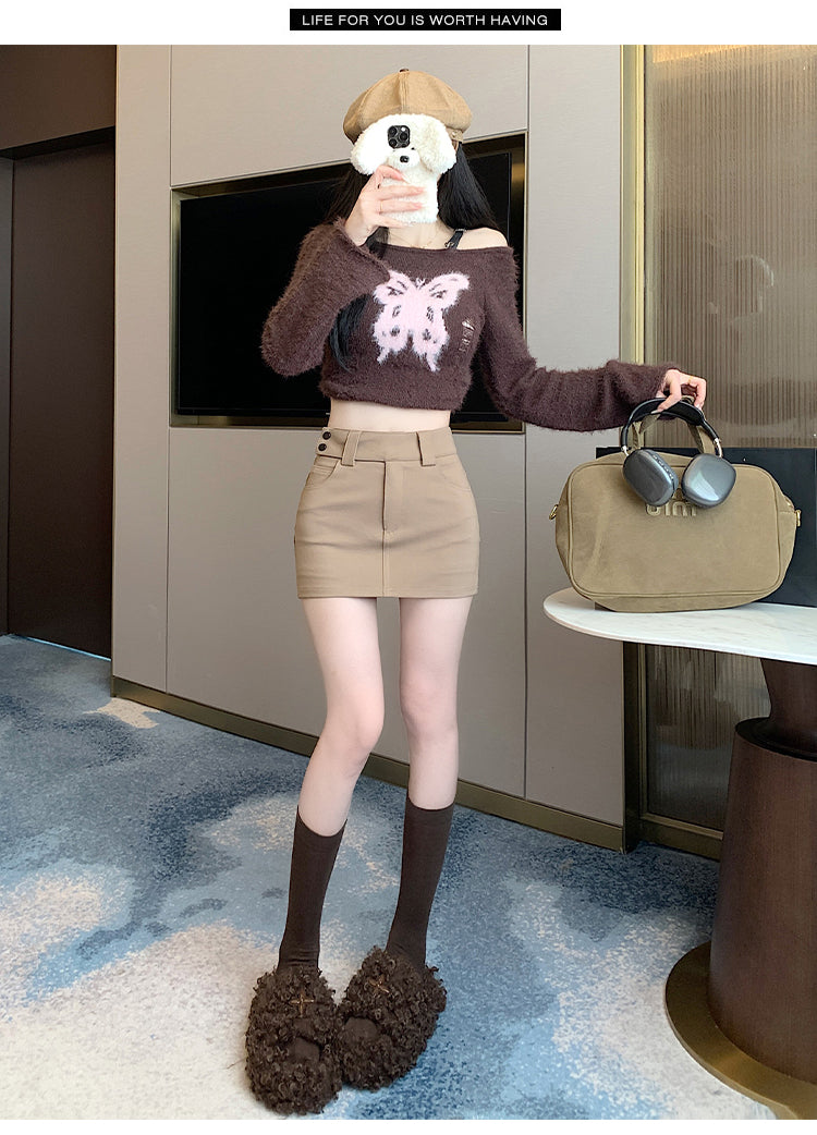 💕百搭氣質彈力高腰a字西裝半身裙