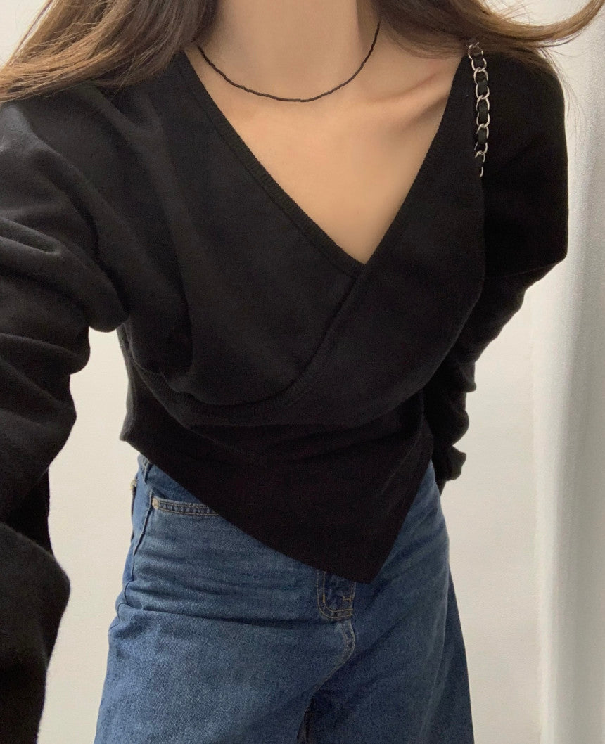 💕韓系露肩不規則休閒純色衛衣