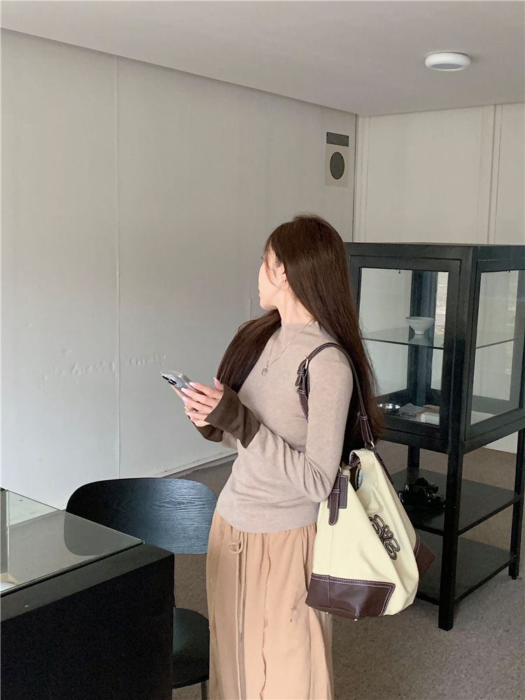 💕通勤百搭撞色長袖針織修身打底上衣