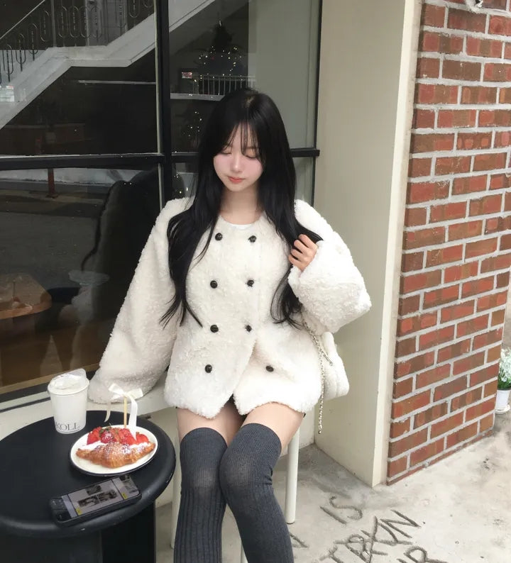 💕chic韓系高級雙排釦羊羔毛外套