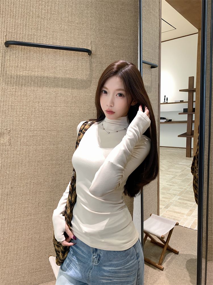 💕簡約百搭高領加絨長袖打底上衣