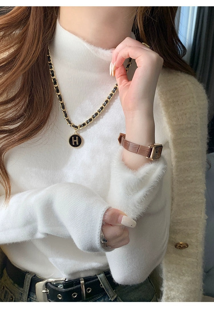 💕秋冬簡約內刷毛半高領別緻保暖上衣