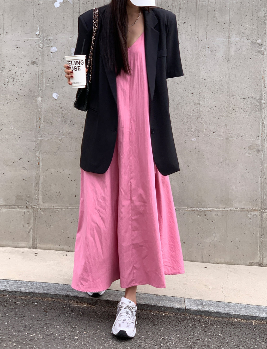 💕韓系氣質V領慵懶露背休閒度假長裙