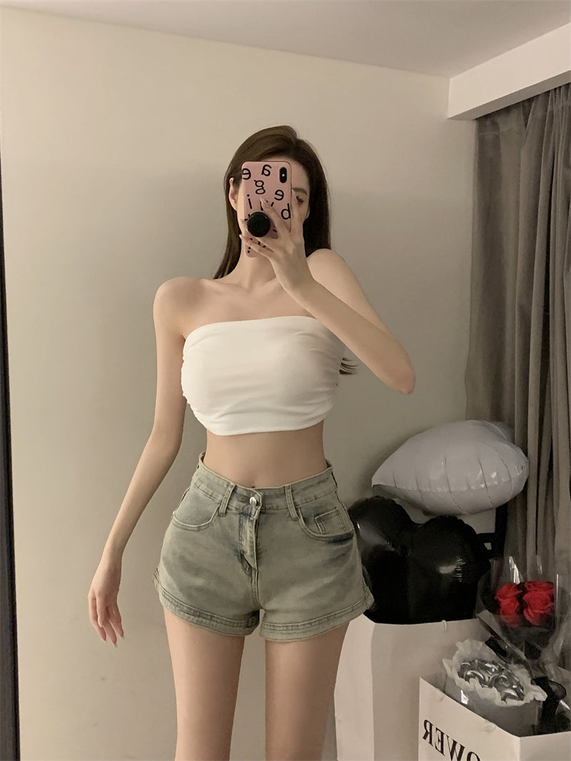 💕氣質百搭彈力修身短款抹胸背心單品