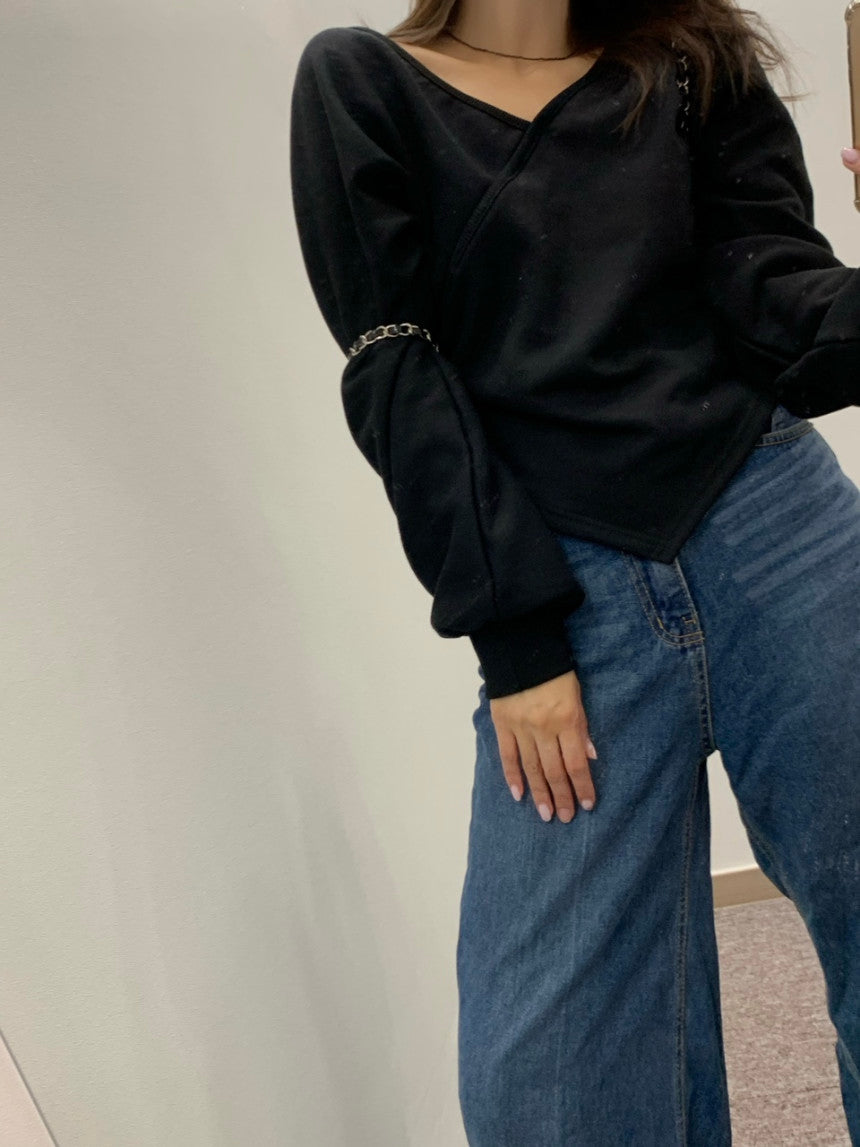 💕韓系露肩不規則休閒純色衛衣