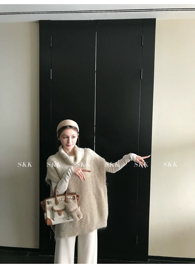 💕春季疊穿羊毛拉毛高領背心馬甲慵懶毛衫
