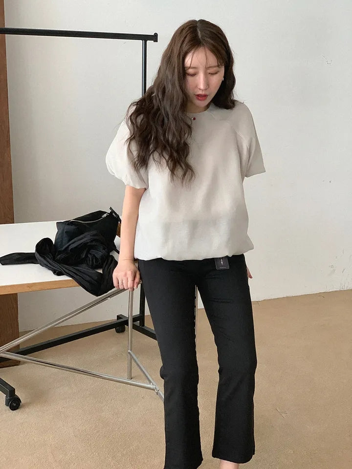 💕溫柔氣質簡約泡泡袖寬鬆顯瘦花苞衫上衣