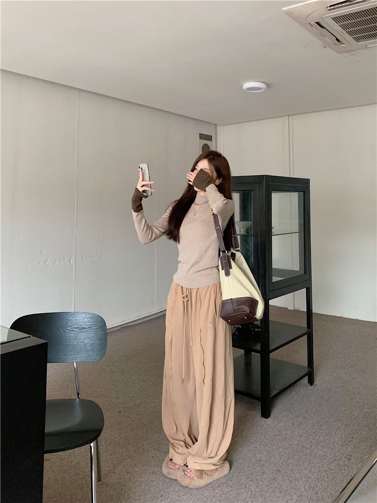 💕通勤百搭撞色長袖針織修身打底上衣