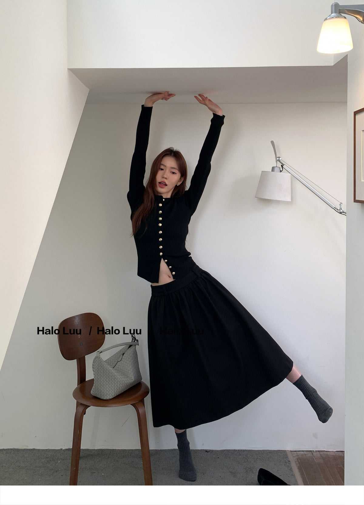 💕miu系氣質黑色金扣針織上衣